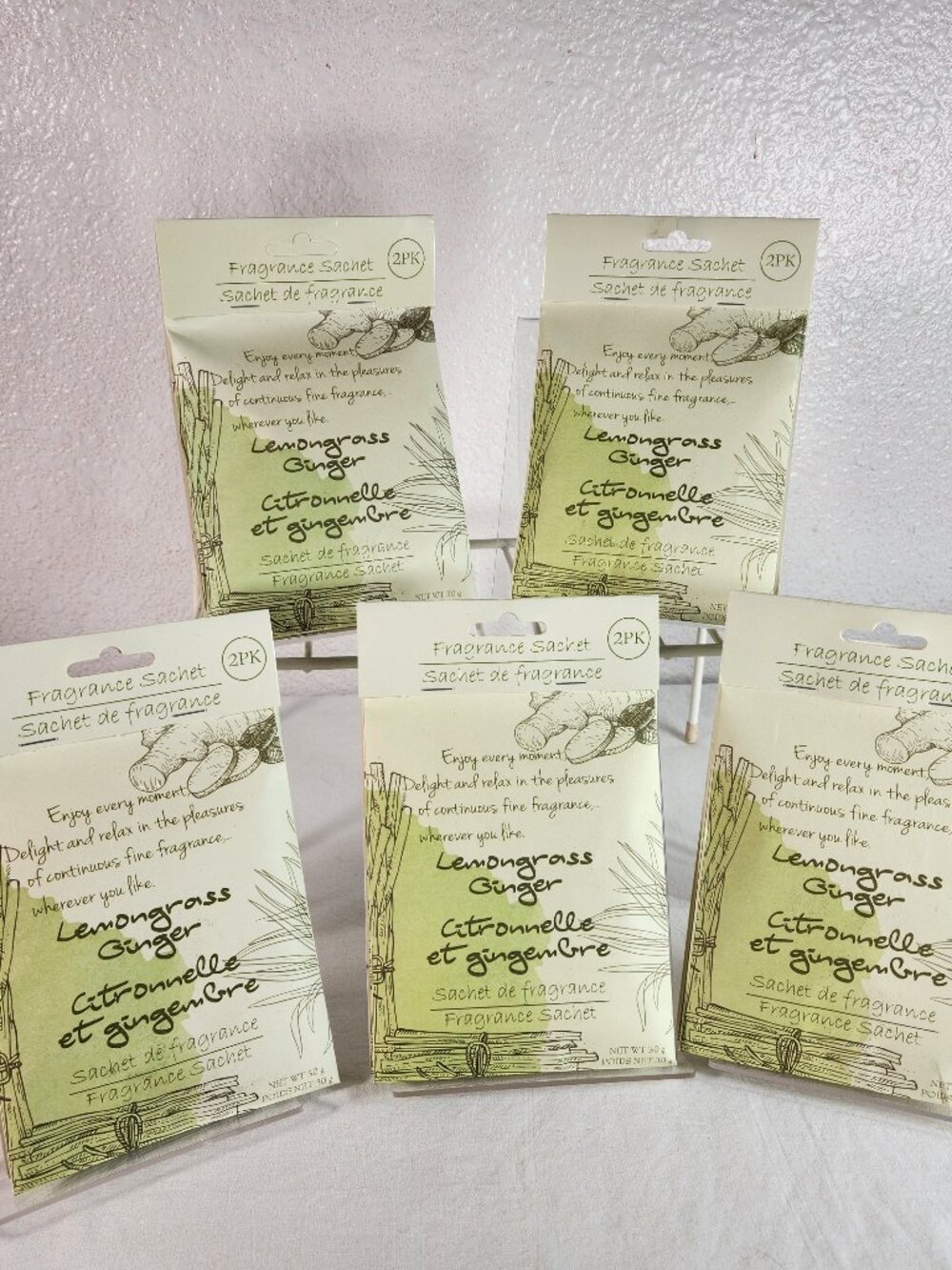 Cottage Core Lemongrass Ginger Scented Sachet Drawer Scent Bags 5 Packs of 2
